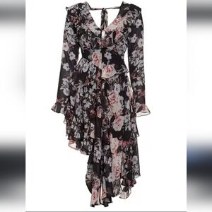 Missguided chiffon floral dress With Ruffle Lace Sleeve US 4
